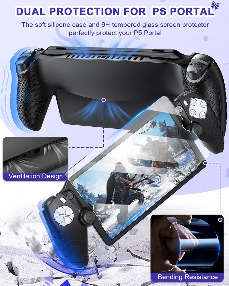 FYOUNG Accessories Kit for PlayStation Portal, Carrying Case Bundle and Magnetic Portable Charger for PS5 Portal with Protective Case, 2 Screen Protectors, Wired Headphone, 8 Thumb Grips (Green) - Image 5